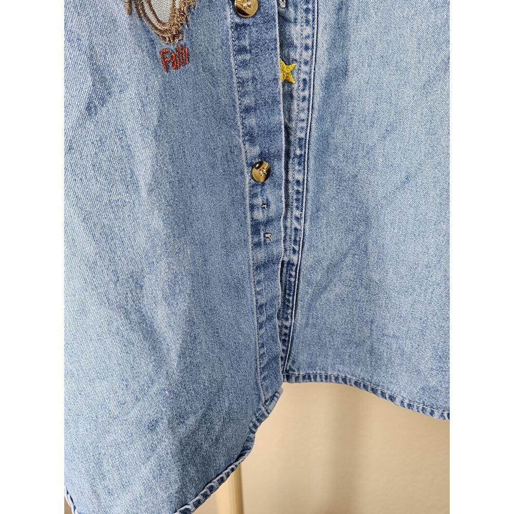 Blue Generation Women Denim Short Sleeve Shirt XL Jeans Grandma's Little Campers - Picture 10 of 13